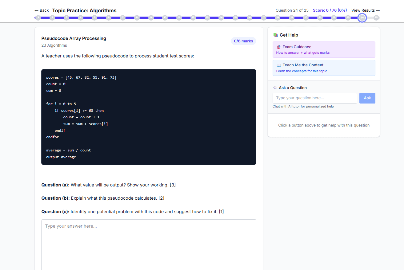 Short answer question with AI marking