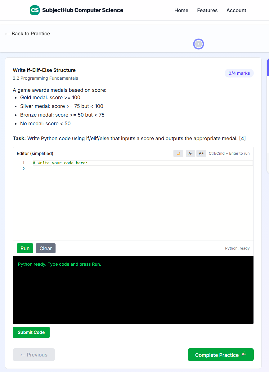A Python coding question in the practice player